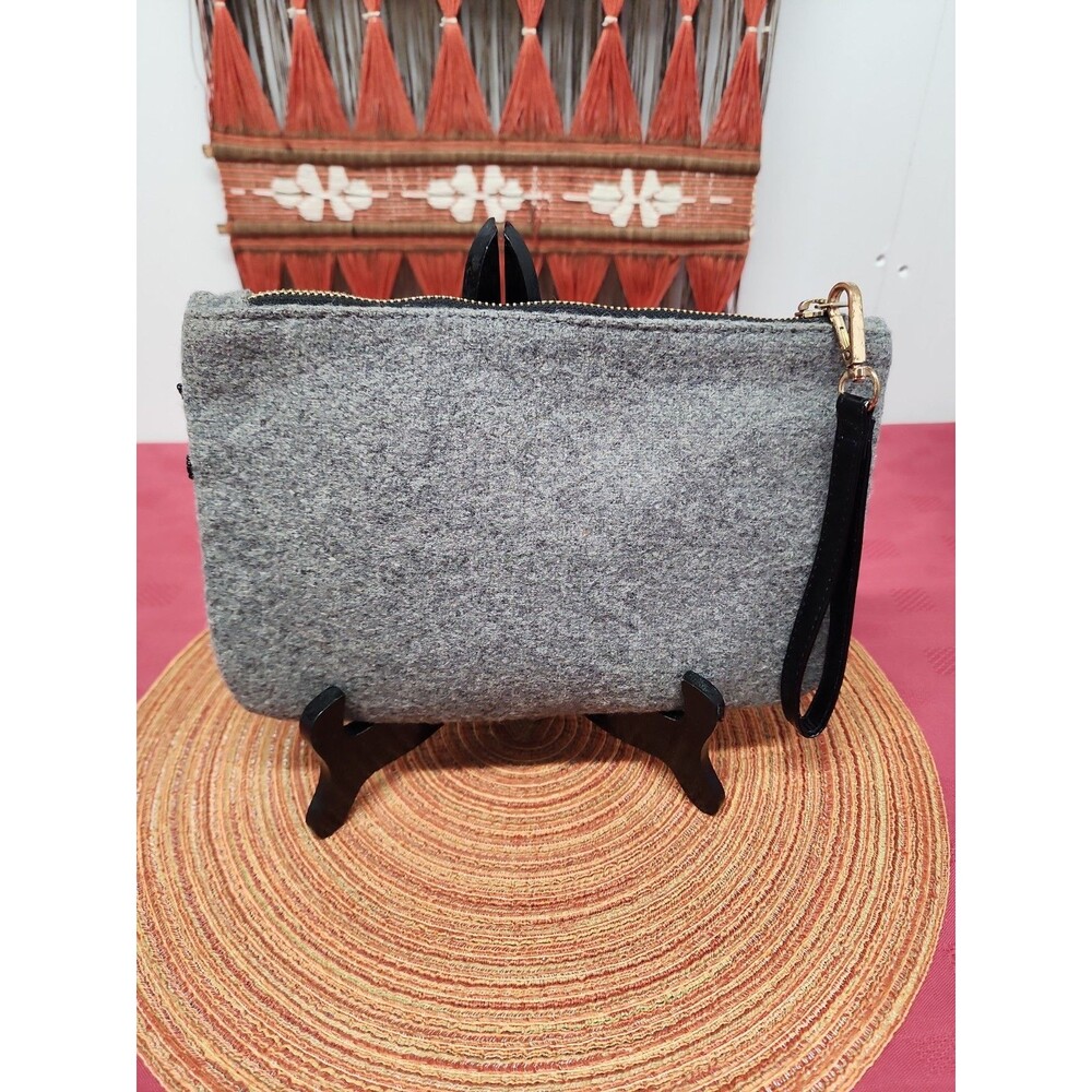 Violet & Brooks Maisie Grey Beaded Felted Wool Clutch Euc View 2